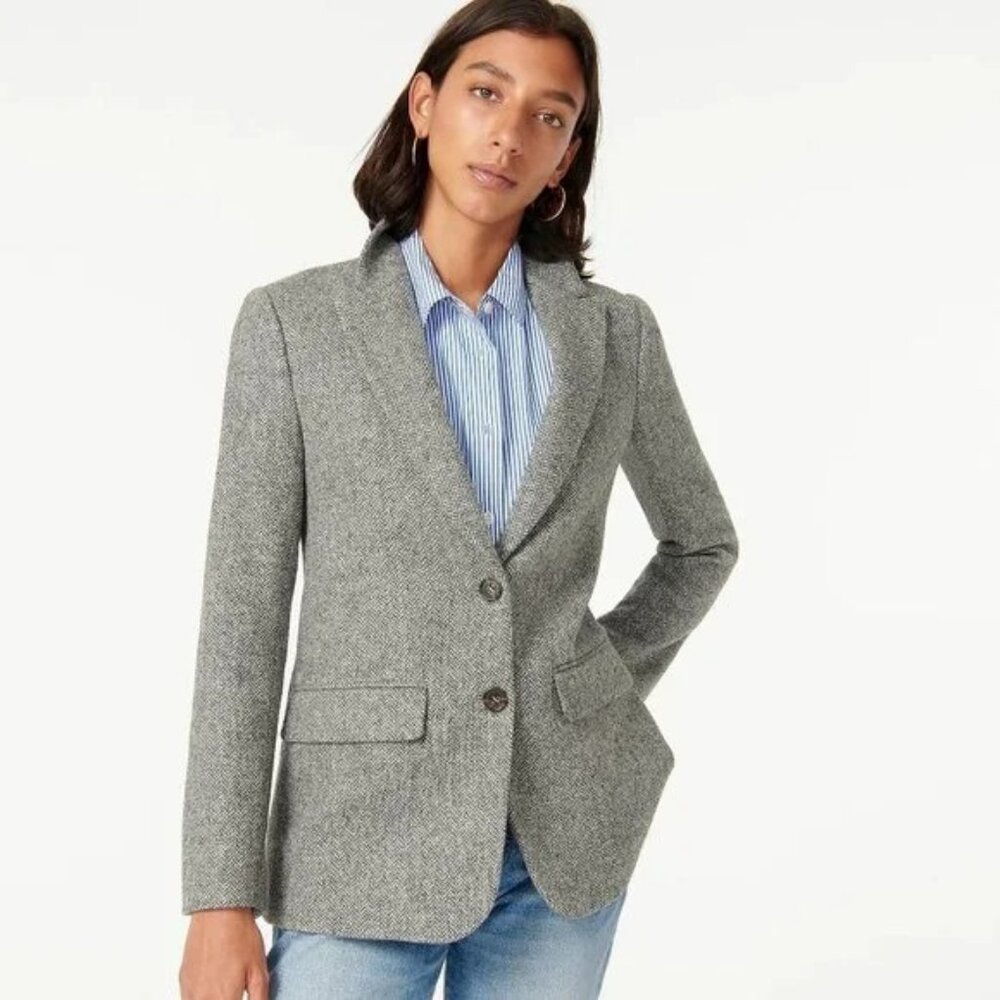 J. Crew Sommerset English Wool Blazer in Herringbone Graphite Size 2 Petite